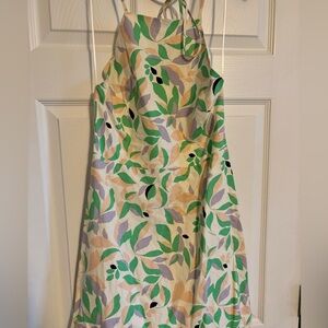 New Floral Tropical Pattern Cream Green Purple Dress